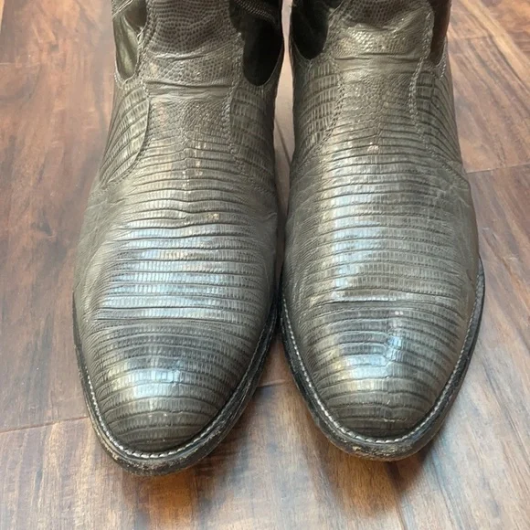 Nocona Gray Cowboy Western Boots Gray Teju Lizard & Leather Men's size 8.5 EE - Picture 4 of 15